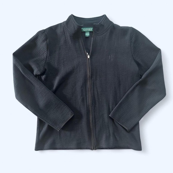 Jackets & Blazers - Vintage Ralph Lauren Women’s Black Zip Up Cotton Jacket Size Medium